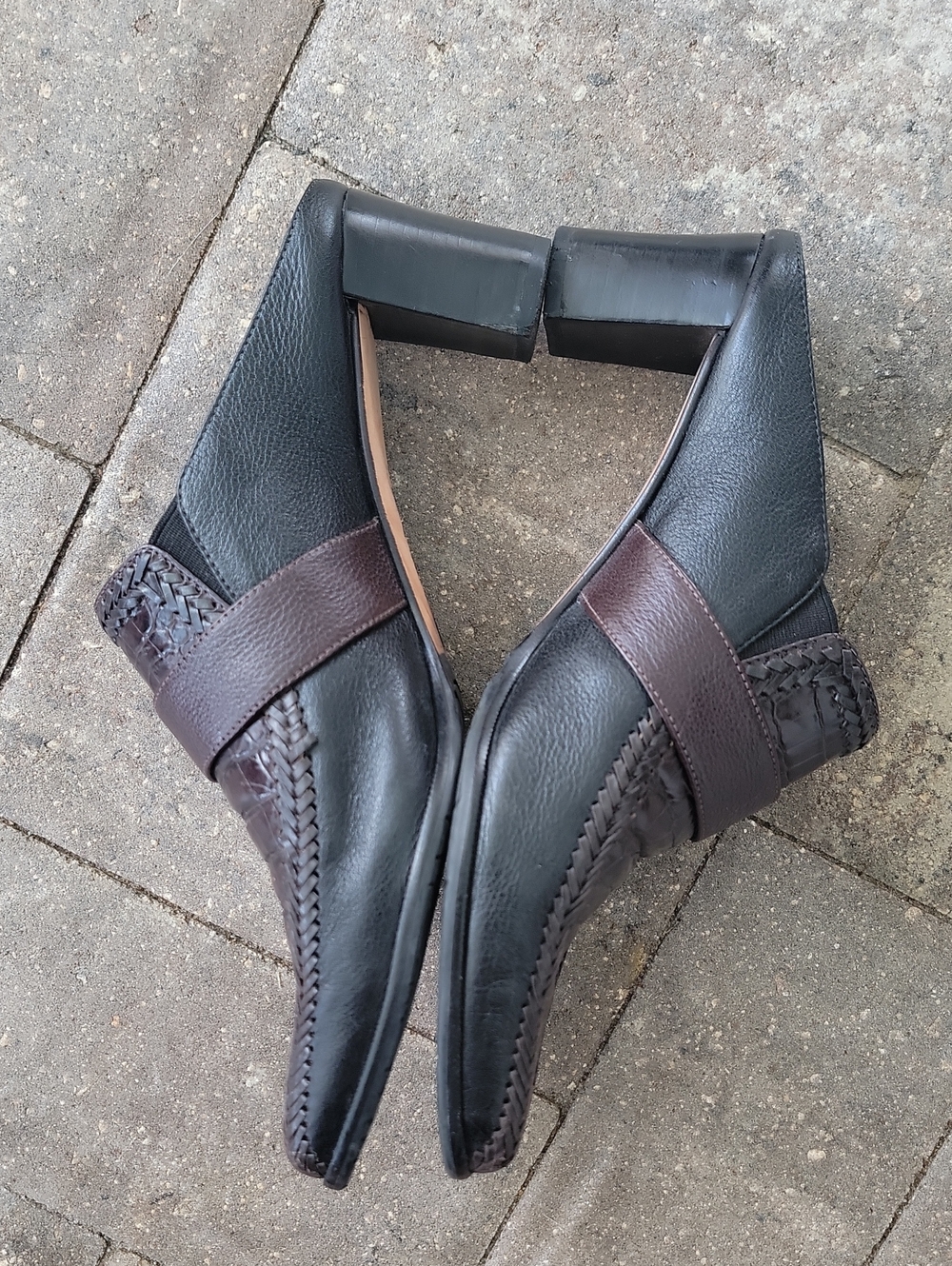 Vintage 90's Brighton Triad Mules Clogs Sz 9 Buckle Accent Brown & Black Leather - Picture 5 of 13